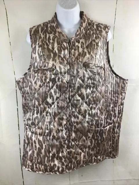 Chico's Women’s Quilted Animal Shine Full Zipper Vest Size 3 - Large