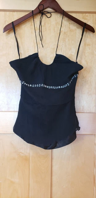 EXPRESS DESIGN STUDIO VINTAGE 1990s 100% SILK BLACK DIAMOND WOMEN HALTER TOP