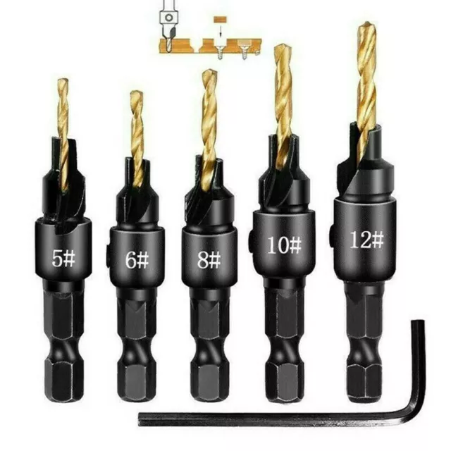 14pcs Countersink Tap Drill Bit Combination Hex Shank Titanium Bit Wood Plug Set