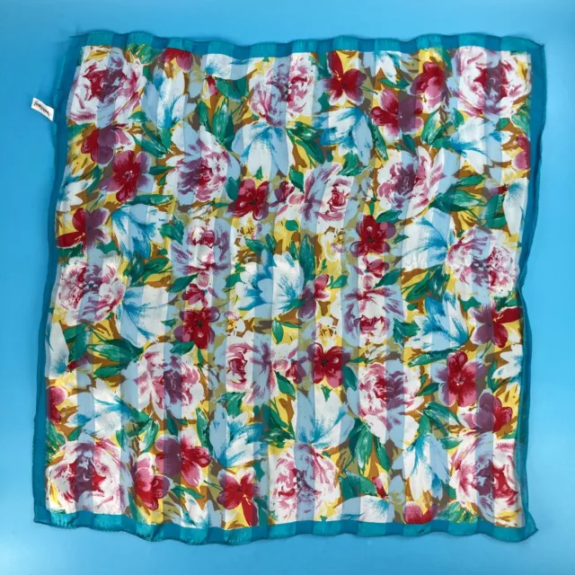 Diane von Furstenberg DVF Large 30” Square Floral Aqua Print Silk Scarf Stripe