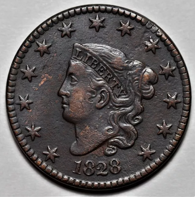 1828 Coronet Head Large Cent - US 1c Copper Penny Coin - L43