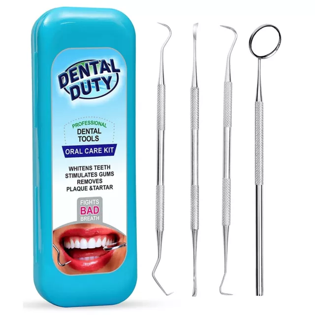Dental Duty 4-pc Oral Care Kit Calculus + Plaque Remover/Mirror Dental Tool Set