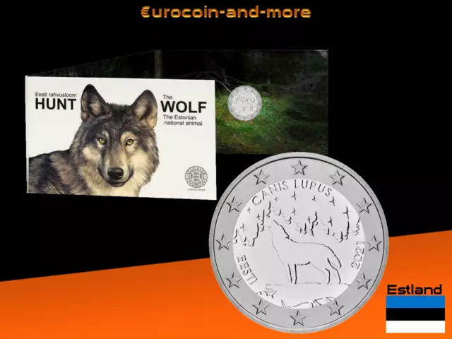 2 Euro Estland 2021 Nationaltier - Wolf BU in Coincard