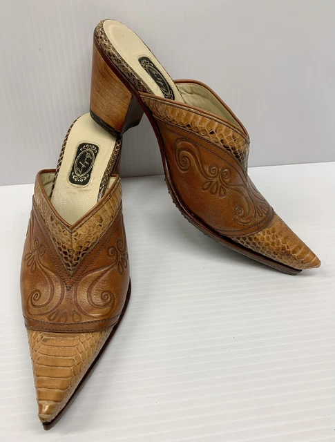 Salpy Western Leather Shoes Slides Mules Pointed Toe Clogs Size 7.5/USA