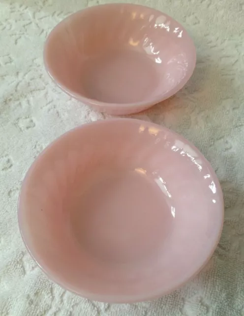 RARE Vintage Anchor-Hocking Fire-King ‘50s 2 Rose-Ite Swirl Pink M-G Berry-Bowls