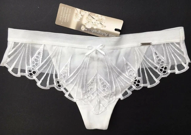 M&S Autograph Thong UK 6 Art Deco Style Embroidery Bridal WHITE BNWT