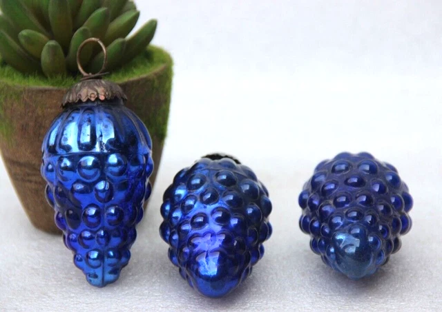Boule De Noël Vintage Verre Bleu Ciel 10,2 Cm - Déco Rond Ancienne