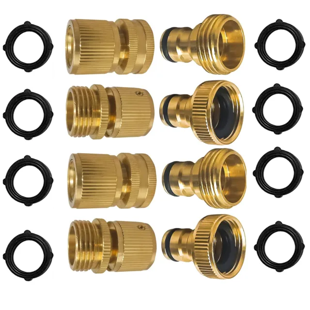 4 Sets 3/4 Inch Solid Brass Female and Male Nipples Garden Hose Quick Connectors