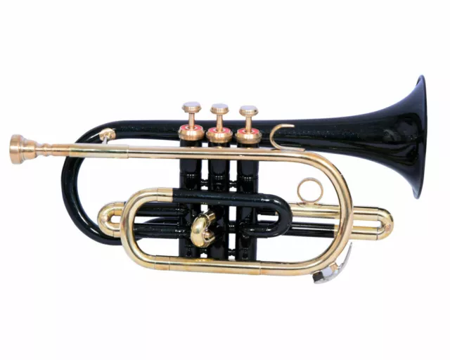 SALE !! New BLACK BRASS FINISH  Bb FLAT Cornet Free Hard Case+M/P+FAST SHIP