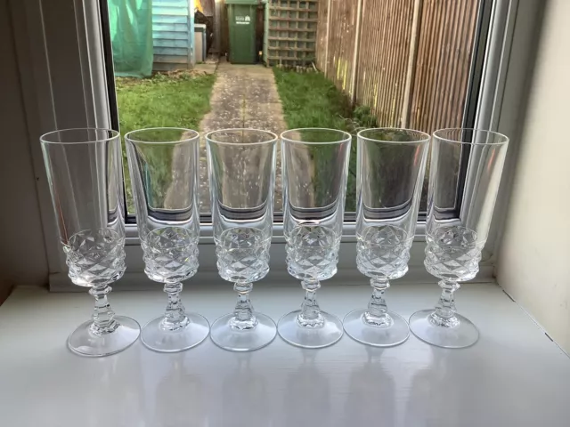 Vintage Set of 6 Cristal D'Arques Durand Pompadour Crystal Champagne Flutes