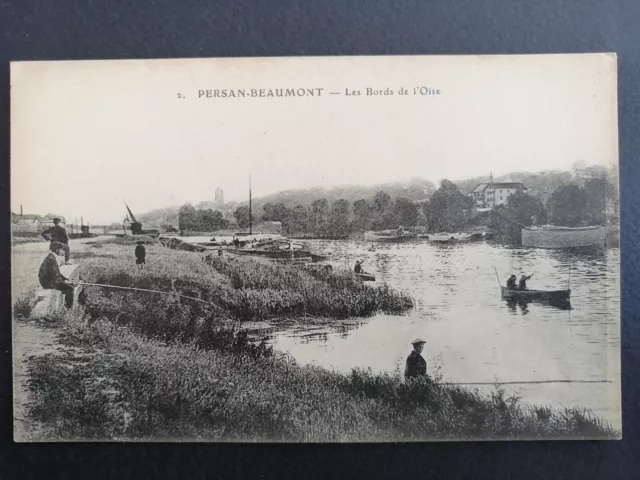 cpa 95 - PERSAN BEAUMONT Les Bords de l'Oise animated FISHERMEN boat péniche