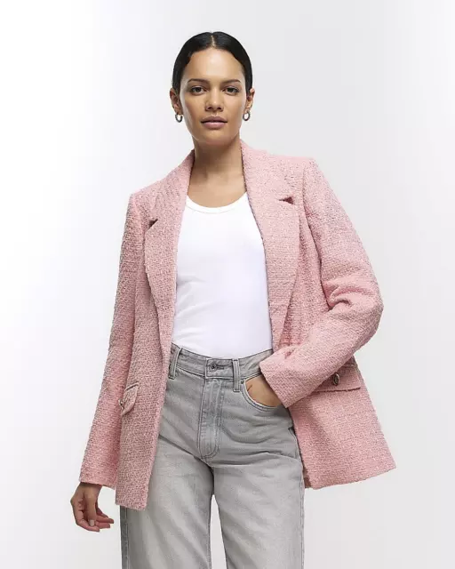 River Island Womens Pink Boucle Blazer Size 10