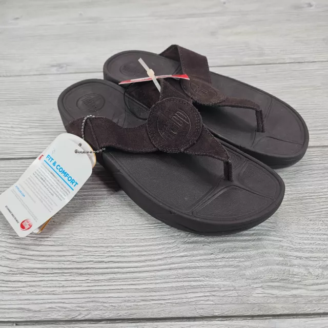 FitFlop Sandals Womens Sz 9 Oasis Thong Brown Suede Casual Toe Post Wedge