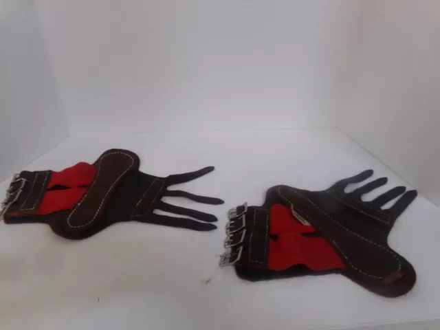 Classic Leather Horse Splint Boots Equine Front Leg Protection (red accents)
