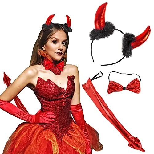 JeVenis Sequin Fluffy Devil Horns Headband Costumes Festival Party Hats Black