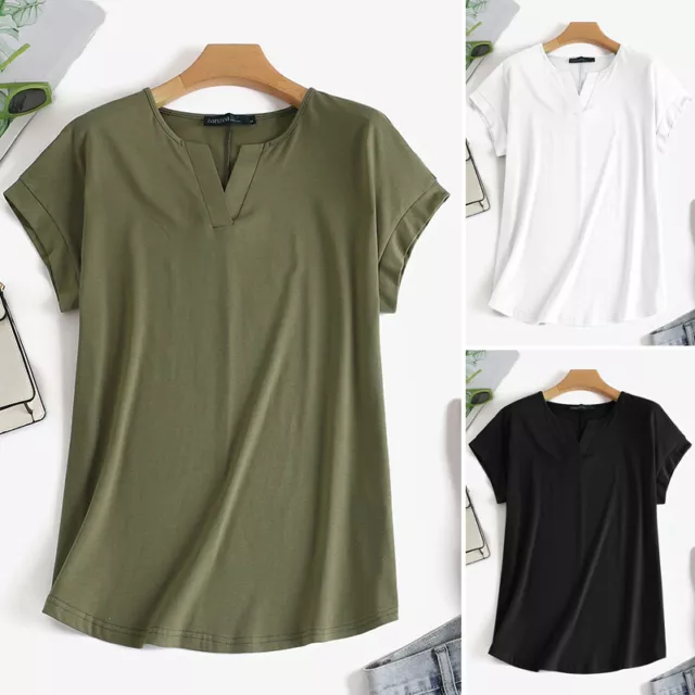 Women's Short Sleeve V Neck T-Shirt Tops Summer Casual Loose Solid Shirt Blouse