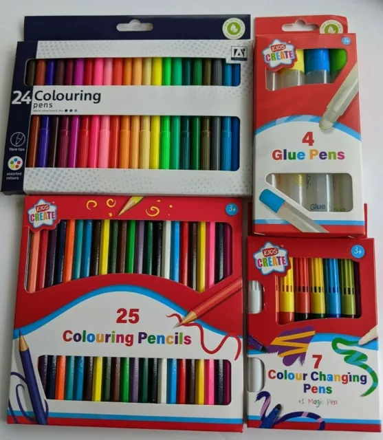 Box Colour Changing Felt Pens magic Pen & 24 Felt Pens 25 Colouring Pencils Glue