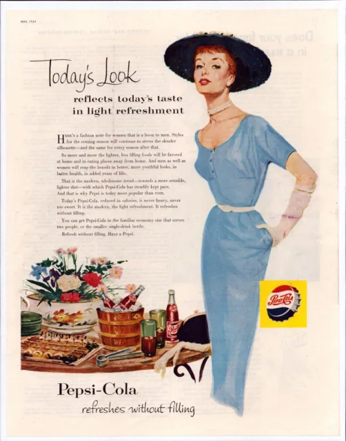 Print Ad Pepsi 1954 Elegant Lady Full Page Large Magazine 13.5"x10.5"
