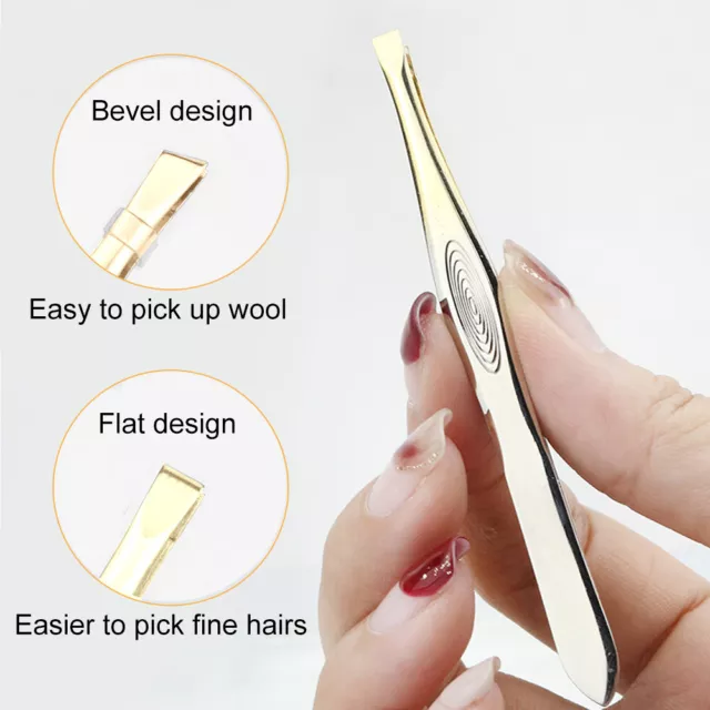 3pcs Women Men Stainless Steel Hair Removal Storage Bag Eyebrow Tweezers Set