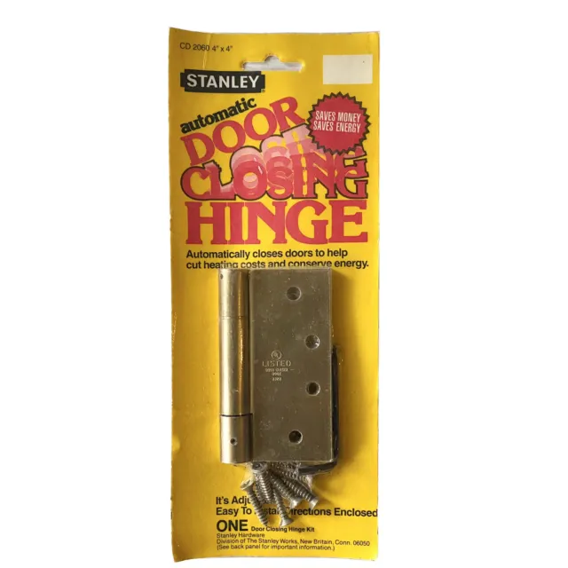 Stanley SELF CLOSING Door Hinge CD2060 4”  X 4” Satin Brass NOS USA Vintage NOS