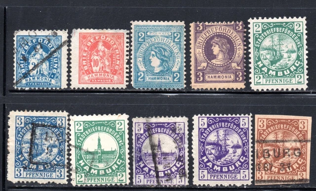 Deutschland/Privatpost- Hamburg /Hammonia I, kleines Los mit10 Briefmarken, gest