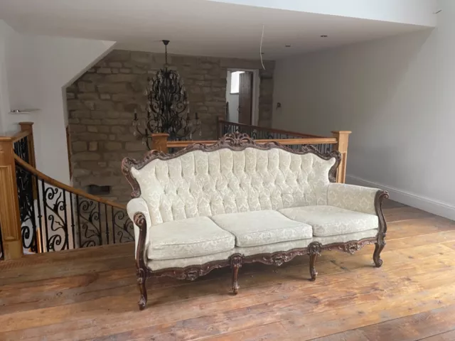Victorian / Edwardian French Style Three Seater Wallet Framed Sofa /  Settee