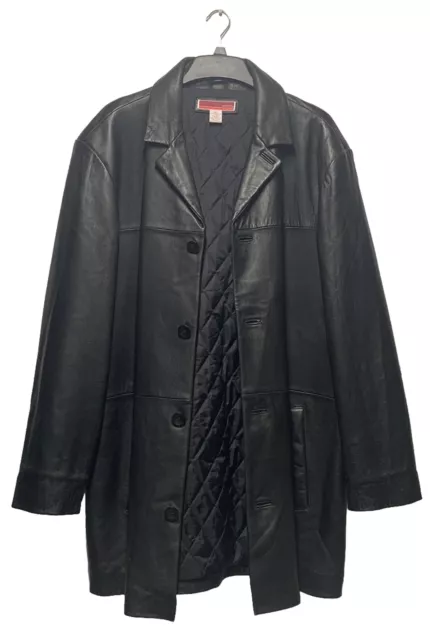 Merona Men’s Long Genuine Black Leather Button Up Coat Size XL 2