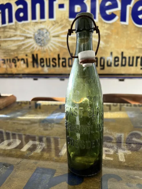 Ernst Glau Bierhandlung Brauerei Dresden Bier Bierflasche um 1900 Möckern