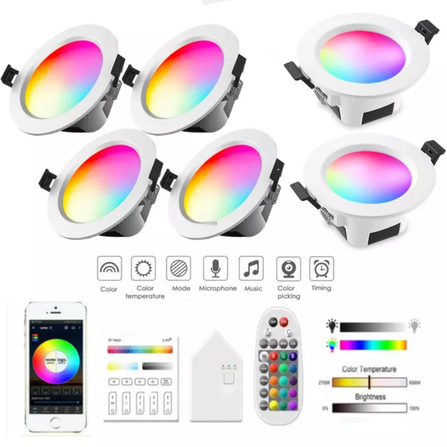 6er 5W 9W LED Einbaustrahler WIFI Bluetooth Einbauleuchte Deckenspots RGB+WW+CW