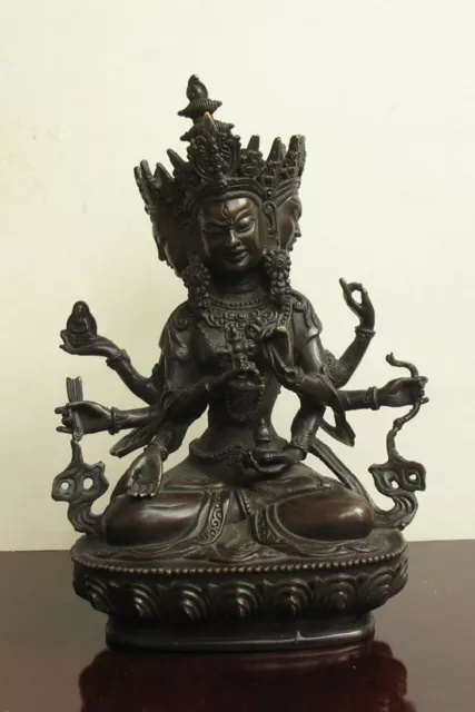 3 face antique Tibetan Bronze Vajra God Ushnishavijaya Namgyalma Buddha Statue