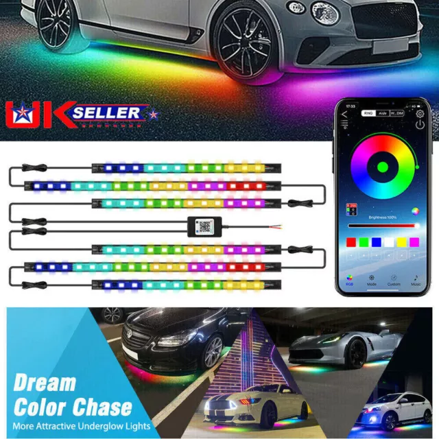 6x Auto LED RGB Dream Color Underglow Kit Car Neon Strip Light Music APP Control