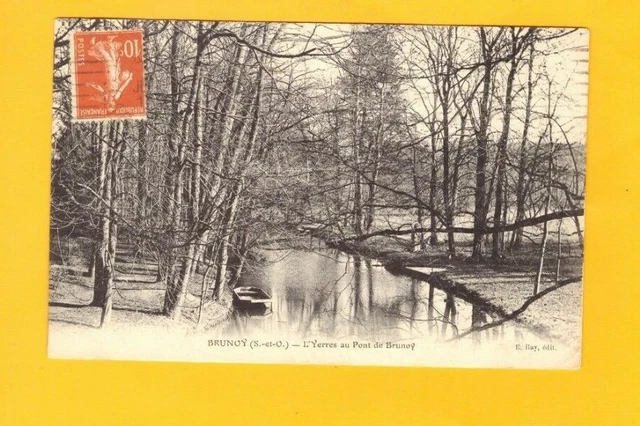 BRUNOY (91) BARQUE & PONT sur BORDS de l'YERRES début 1900