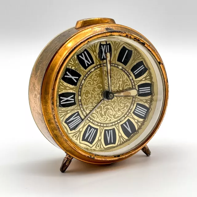 Vintage Despertador Reloj de Mesilla Romanas Dígitos Mecánico Manual Cobre UR1