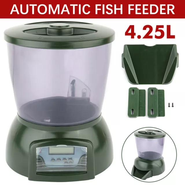 Alimentador automático de peces para estanque de 4,25 L | Dispensador de pellets temporizador de alimentos para alimentación Koi de vacaciones