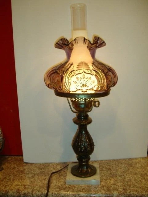 Fenton CLEAR GLASS STUDENT STYLE LAMP Purple COLOR , SIGN by K Buskirk Fenton CLEAR GLASS STUDENT STYLE LAMP Purple COLOR , SIGN by K Buskirk