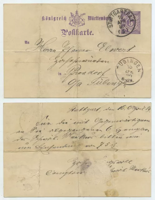 72993 - Ganzsache P 30 - Postkarte - Stuttgart 16.4.1889 nach Pfrondorf