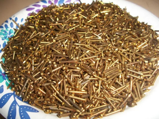 100  Vintage 1/2" X #16, Solid Brass Brad Nails, Round Dome Head Escutcheon Pins 2
