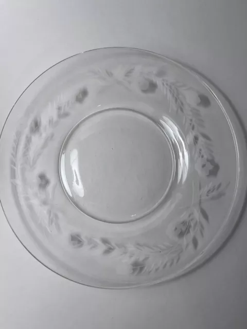 Vintage Clear Glass Salad Dessert Plates W/Etched Leaves Flowers 8" Set of 6 A2