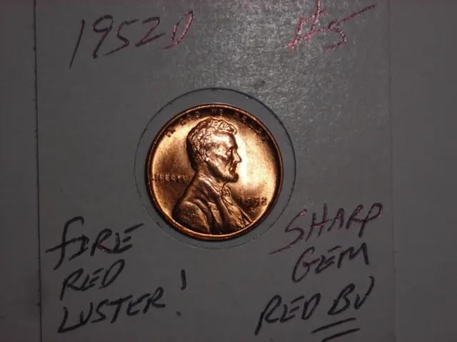 wheat penny 1952D NICE GEM RED BU 1952-D LOT #5 LINCOLN CENT UNC GEM RED LUSTER