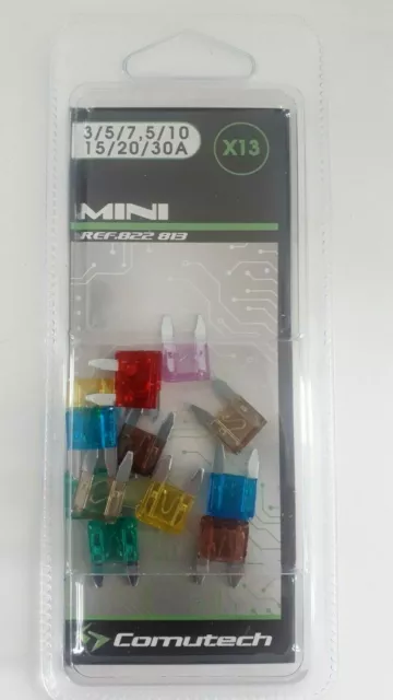 Assortiment de 13 mini fusibles 3A/5A/7,5A/10A/15A/20A/30A auto moto scooter
