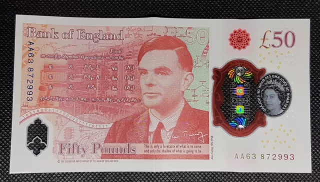 RARE AA63 872993 Alan Turing £50 Fifty Pound Bank Note 1st Edition