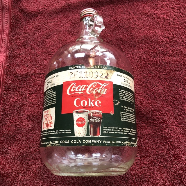 VINTAGE COCA COLA One Gallon Soda Fountain Syrup Glass Jug with Paper