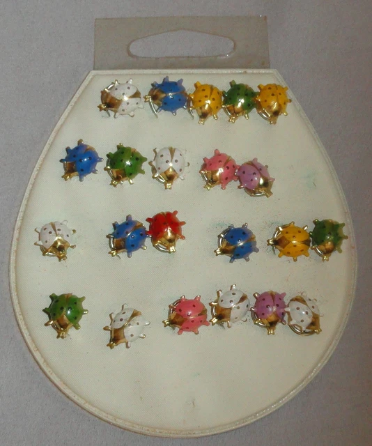 22 Metal Vintage Western Germany Lady Bugs on Original Card ~ Floral Decor?