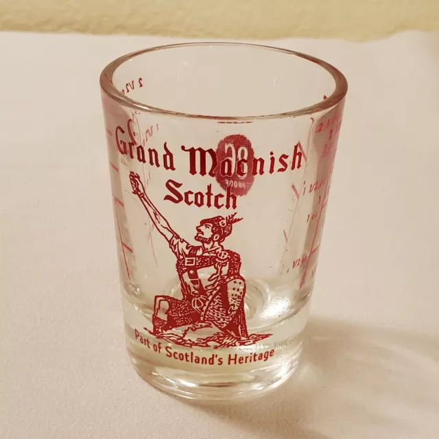 Grand Macnish Scotch 2.5 oz Shot Glass -  Red Logo - Scotland's Heritage VGUC