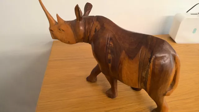 Solid Wood Rhinoceros Rhino Hand Made Carved Figurine Ornament