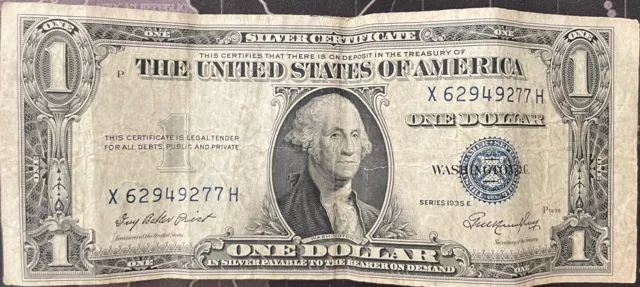 1935-E Silver Certificate 1$ Blue Seal Dollar Bill