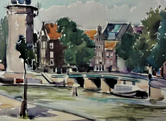 Rolf BÖHLIG (1904-1979) - TOP-HOLLAND-Aquarell 1952: AMSTERDAM - OUDE WAAL 2