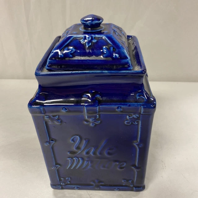 yale discount tobacco ANTIQUE YALE MIXTURE A Gentlemans Smoke Cobalt Ceramic Humidor Tobacco Jar  W Lid $49.95