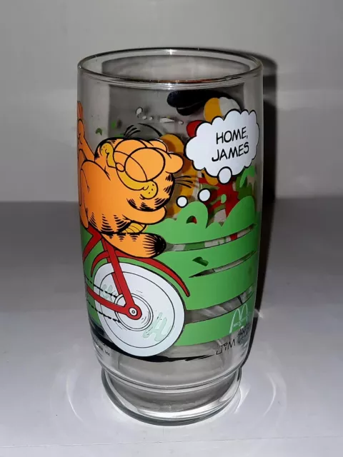 Vintage 1978 McDonald's Tall Garfield Drinking Glass - Garfield & Odie On A Bike