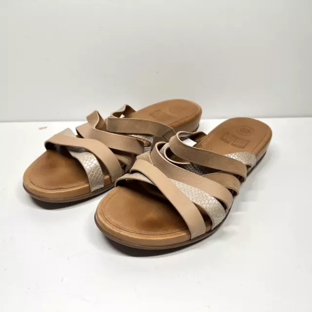 Fitflop Women sz 8 Sandals Lumy Criss Cross Suede Sandal Leather Slide Pale Gold